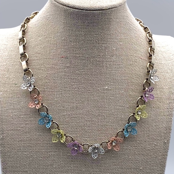 Vintage 50s Pastel Filigree Floral Necklace and Earring  Set - Picture 2 of 16